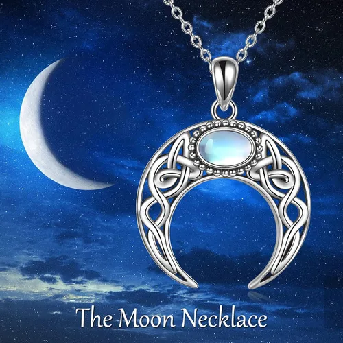 Miniatura 5 de ONEFINITY Collar de piedra lunar, cruz de plata esterlinadrgaonhongoluna crecientepentagramatalismán, collar con colgante de nudo celta, regalos