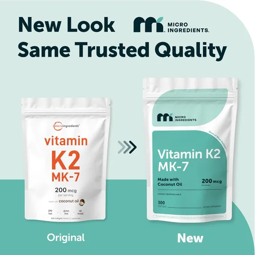 Miniatura 2 de Micro Ingredients Vitamina K2 MK-7 200 mcg por porción, 300 cápsulas blandas de aceite de coco Suplemento de vitamina K2 con aceite de coco Sin