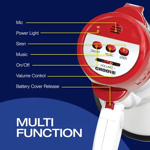 Miniatura 2 de Croove Portable Megaphone - Loud Speaker, Lightweight Bullhorn with Siren Music, Volume Control