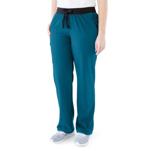 Miniatura 118 de ave. Varick - Pantalón médico de tiro medio para mujer, pierna recta, seis bolsillos, color azul caribeño, talla S