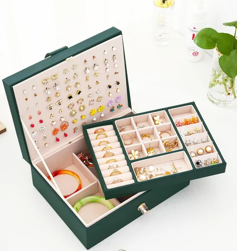 Miniatura 126 de Joyero de pendientes para mujeres y niñas, organizador de aretes de 5 capas, caja organizadora de joyas blanca con candado, collares y aretes