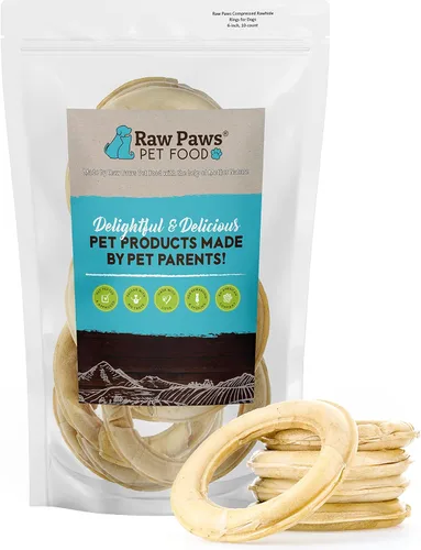 Miniatura 7 de Raw Paws Anillos de cuero crudo comprimido para perros, 6 pulgadas, 5 unidades – empaquetados en los Estados Unidos – Anillos de cuero crudo – Donas
