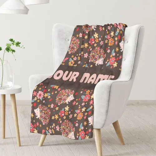 Miniatura 2 de Manta de erizo personalizada con nombre, 50 x 40 pulgadas, bonita manta para niñas, mantas suaves y peludas marrones para cuna, sofá y viajes