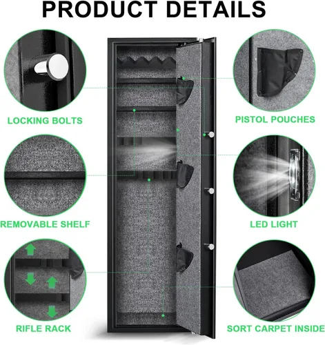 Miniatura 4 de Caja fuerte biométrica para rifles, acceso rápido con 5 pistolas de huellas dactilares para rifles y escopetas con modo silencioso, 3 bolsas