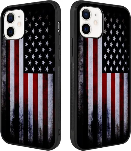 Miniatura 3 de Funda compatible con iPhone 12/12 Pro, patrón de bandera estadounidense, parte trasera de policarbonato duro, lados de TPU suave, protección a