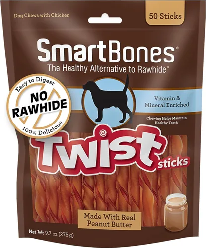 Miniatura 9 de SmartBones Smart Twist Sticks, Palitos masticables sin piel cruda para perros, hechos con pollo real, 50 palitos, 9.7 onzas (Paquete de 1)
