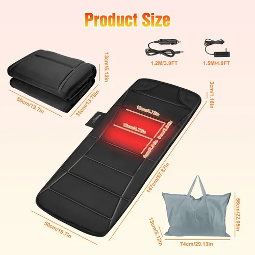 Miniatura 7 de Full Body Massage Mat with Heat, Vibration Back Massage Pad with 10 Motors 3 Heating Levels Timer, Full Body Massager for Bed Chair Sofa, Father‘s
