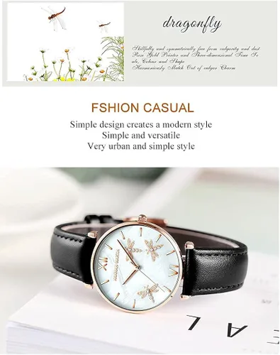 Miniatura 4 de TENNOVO Fashion Ladies Dragonfly Quartz Watch Luxury Dress Women's 2PCS Bracelet Watch Set Rose Flowers Giftable Packing Box for Women