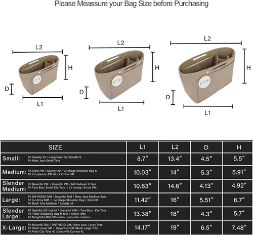 Miniatura 3 de ETTP Organizador de bolso para bolsos, inserto organizador de bolsa de fieltro, organizador de bolso, compatible con Neverful Speedy y más, 6