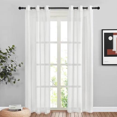 Miniatura 169 de NICETOWN Cortinas de lino traslúcidas con textura de lino de 84 pulgadas de largo, con ojales semitraslúcidos, tratamientos de ventana, privacidad