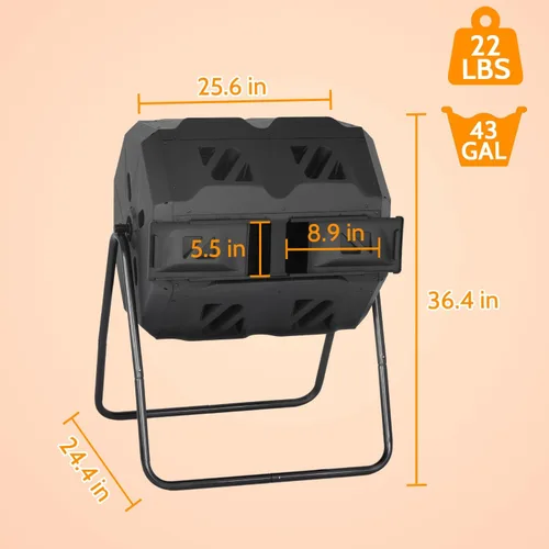 Miniatura 7 de Contenedor de compost, 43 galones de compostaje de cocina, contenedores de compostaje giratorios, puertas correderas de doble cámara para patio