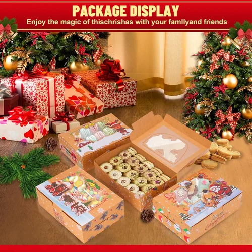 Miniatura 4 de Bszatan Paquete de 24 cajas de galletas de Navidad con ventana, cajas grandes de alimentos para panadería para regalos, pasteles, dulces, recuerdos