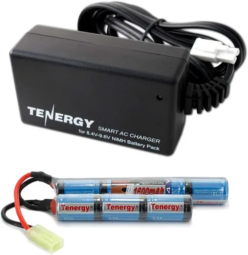 Tenergy Batería NiMH Nunchuck de 8.4V 1600mAh y cargador compatible con conector Mini Tamiya y adaptador estándar Tamiya