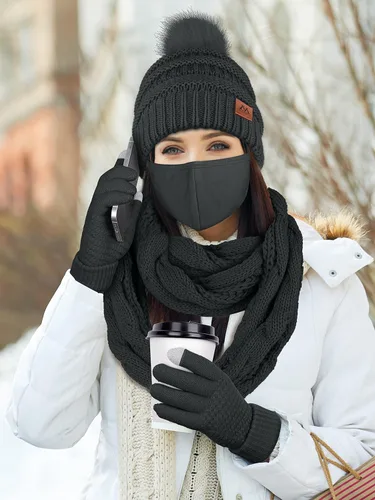 Miniatura 6 de Motarto Conjunto cálido de invierno, gorro de punto, bufanda y guantes calentadores de oídos, para hombres y mujeres, cubierta cálida para clima frío