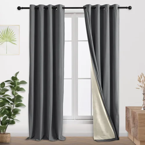 Miniatura 14 de Cortinas 100% opacas de terciopelo con forro de 63 pulgadas de largo, 2 paneles para sala de estar, aislamiento térmico, ahorro de energía