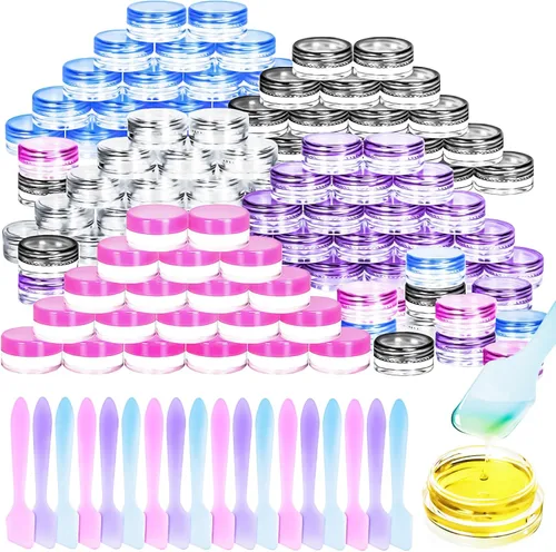 Miniatura 9 de 100 paquetes de botes de plástico de 3 g con tapas, botes de cosméticos redondos transparentes de 3 ml, botes de maquillaje de 3 gramos