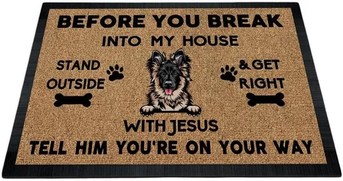 Miniatura 12 de Tapete de puerta con texto en inglés "Before You Break Into My House", tapete de goma para interiores y exteriores, tapete de goma para el suelo