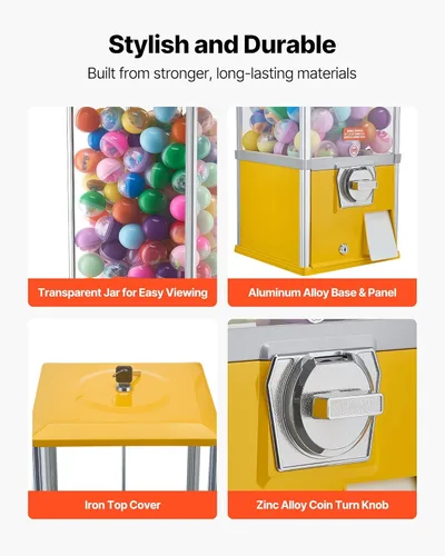 Miniatura 4 de VEVOR Máquina de chicle, dispensador de máquina expendedora de dulces de 25 pulgadas de altura, máquinas expendedoras de 25 centavos para centros