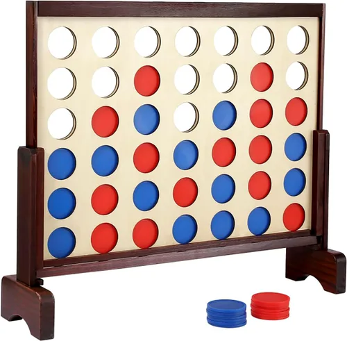 Juego gigante 4 en fila para exteriores e interiores | Juego de madera cuatro en una fila Jumbo para adultos y niños, juegos de patio | Diversión