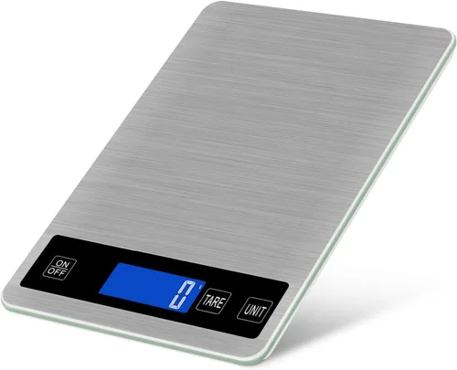 Báscula digital de cocina recargable de 22 libras / 22.0 lbs con división de 0.04 onzas/0.04 oz, sensor táctil, pantalla LCD retroiluminada, báscula