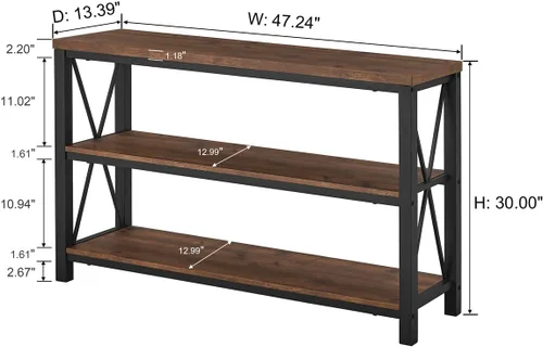 Miniatura 2 de BON AUGURE - Mesa de consola rústica detrás del sofá, mesa industrial de entrada con estantes, mesas de sofá de 3 niveles estilo granja para sala