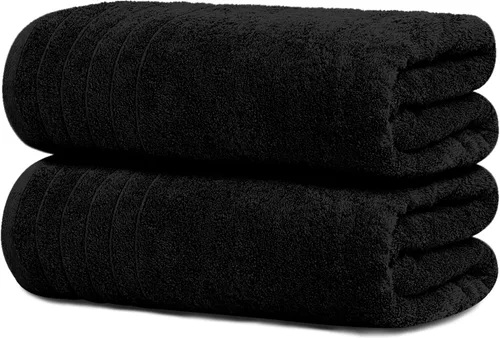 Tens Towels - Paquete de 2 sábanas de baño extra grandes de 35 x 70 pulgadas, 100% algodón, más grandes y más ligeras, secan más rápido, súper Negro