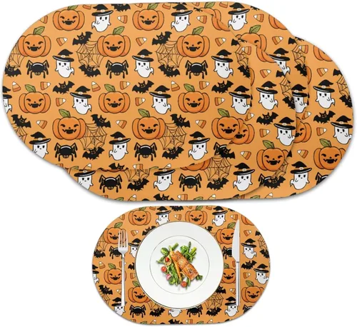 Miniatura 52 de Pumpkin Placemats Set of 4 Ghost Non Slip Washable Heat Resistant Place Mats 12x18 Inch Round Tablemats for Dining Kitchen Party Daily Table Decor