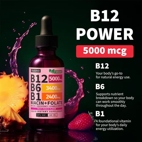 Miniatura 5 de Paquete de (2) Gotas líquidas de vitamina B12 y B6, vitamina B compleja sublingual B12 - Vitamina B 12 5000 mcg - Metilcobalamina B12 para energía
