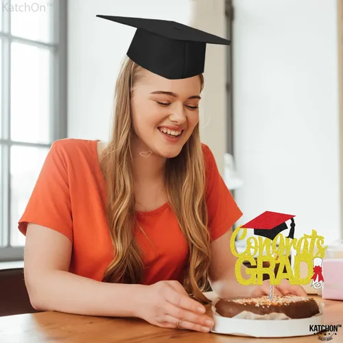 Miniatura 6 de Katchon, Decoración de pastel de graduación con purpurina, 6.5 pulgadas, decoración de pastel de felicitación dorada para decoraciones de graduación