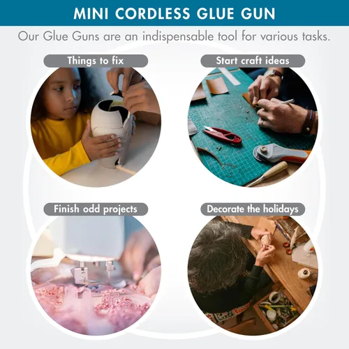 Miniatura 6 de Mini pistola de pegamento caliente inalámbrica Boquilla de precisión antigoteo con luz de guía LED USB-C recargable azul/blanco
