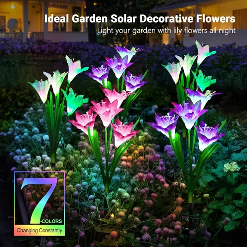Miniatura 2 de WdtPro - Luces solares decorativas para jardín al aire libre, paquete de 6 unidades, luces solares impermeables para jardín con 24 flores de lirio