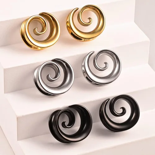 Miniatura 7 de 2 ganchos redondos en espiral de moda para lóbulos estirados para túneles de oído, dilatadores, piercing, joyería corporal