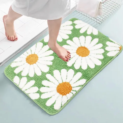 Miniatura 9 de Alfombra de baño de flores negras, alfombra de baño floral, bonita alfombra de baño de plantas, tapetes de baño de microfibra lavables para baño