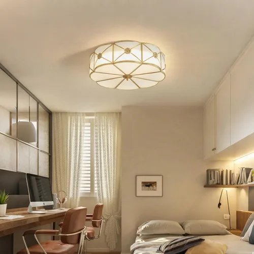 Miniatura 6 de Lámpara de techo empotrada de latón, lámpara de techo LED con 3 luces en forma de flor, pantalla de vidrio esmerilado, luz moderna cerca de techo
