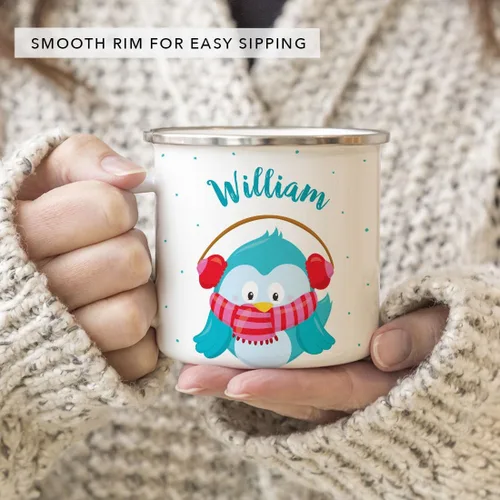 Miniatura 7 de Andaz Press Taza de café de acero inoxidable con nombre personalizado de 11 onzas para niños, diseño de búho azul festivo, 1 paquete, taza