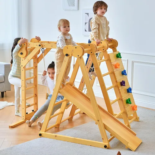 Miniatura 9 de Avenlur Juego de juego interior 7 en 1 para niños de 2 a 6 años con tobogán, pared de escalada, escalera, red, barras, columpio, anillo - EE. UU