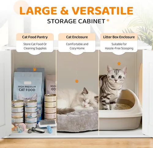 Miniatura 3 de VINGLI Cat Tree Tower with Litter Box, 54" H All-in-1 Wooden Cats Condo, Cat Tower wih Scratching Posts, Houses for Indoor Kittens Hidden Cat