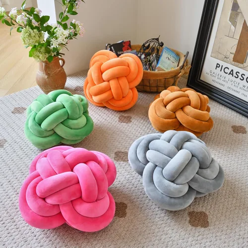 Miniatura 4 de Xuyier Bola de almohada de nudo, almohadas decorativas con tela de terciopelo para sofá cama, decoración de 12 pulgadas, cojines cuadrados anudados