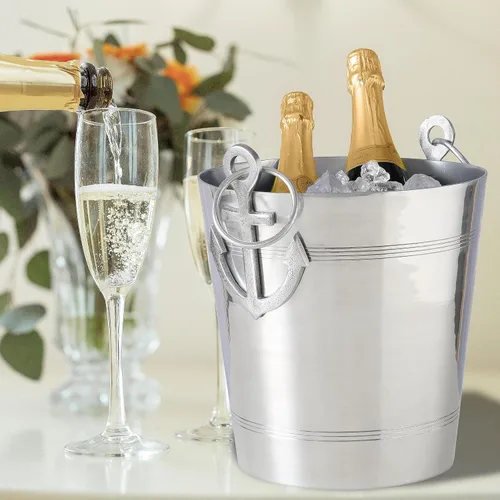 Miniatura 8 de WHW Whole House Worlds Anchors Cubo de hielo, enfriador de vino de lujo con asas y lazos, aluminio, 12.25 pulgadas