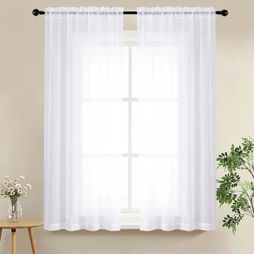 Miniatura 82 de LIVEKID Cortinas traslúcidas negras de cocina de 36 pulgadas de largo, cortinas cortas filtrantes de luz, 2 paneles de gasa aireada, texturizadas
