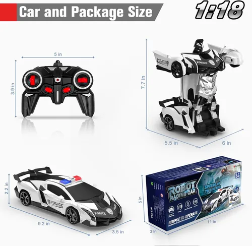 Miniatura 4 de BLUEJAY Transform RC Cars para niños de 4-7 y 8-12 años, auto a control remoto transformándose en robot a escala 1:18, 2.4 GHz, transformación