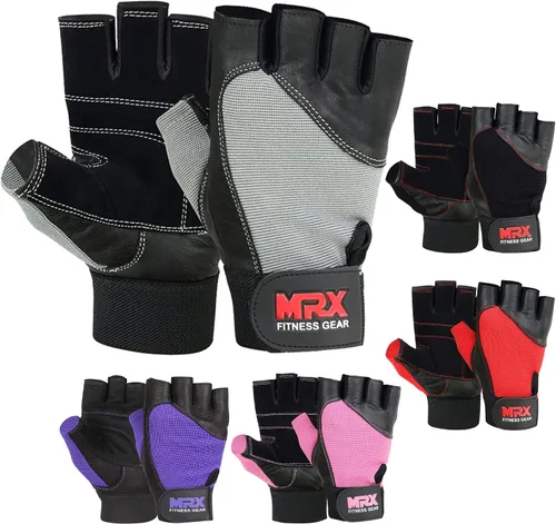 Miniatura 9 de MRX - Guantes de levantamiento de pesas, entrenamiento de gimnasio, fisicoculturismo, fitness, levantamiento de pesas, guantes de cuero genuino