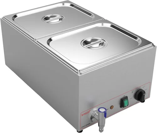 Valgus Bain Marie Buffet de acero inoxidable de grado comercial, 2 secciones, 19 cuartos de galón, calentador de alimentos, mesa de vapor con tapa y