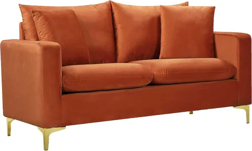 Miniatura 8 de Meridian Furniture Naomi Collection Modern Sofá de dos plazas tapizado de terciopelo negro contemporáneo con base de acero inoxidable en un