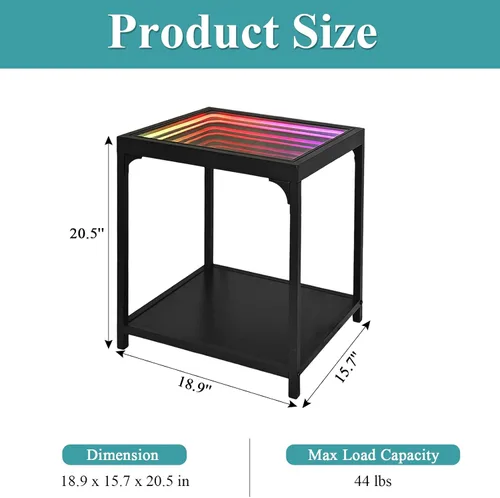 Miniatura 3 de FUSLITE Mesa de luz de espejo infinito, mesas de centro para sala de estar, con espejo de ilusión infinita 3D, mesa auxiliar RGB, con luz de túnel