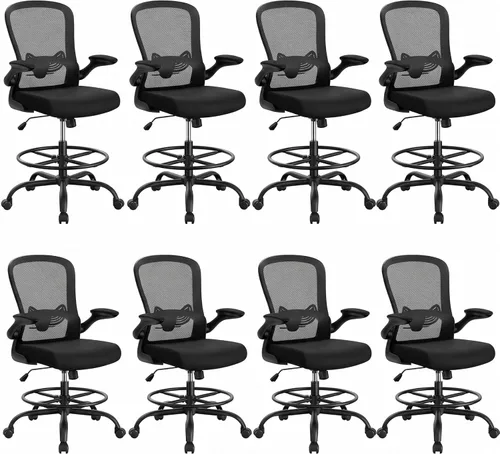 Miniatura 11 de ErGear Silla de dibujo, silla de escritorio de pie con reposabrazos abatibles, silla de escritorio alta altura ajustable, silla de oficina alta Negro