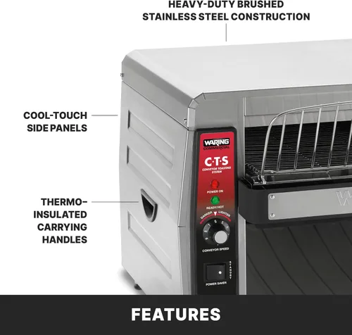 Miniatura 4 de Waring Tostadora comercial CTS1000 Coneyer, 450 rebanadas por hora, 120V, 1800W, enchufe de 5-15 fases
