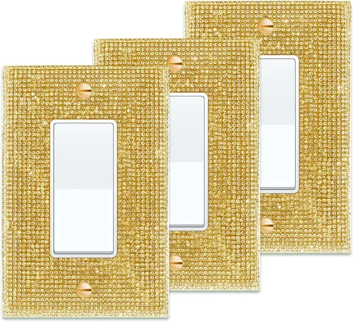 Miniatura 34 de 1 funda para interruptor de luz brillante – Cubierta de placa de interruptor con purpurina dorada con diamantes de imitación 2.2 lbs-2-Oro