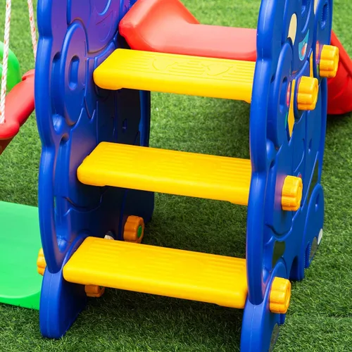 Miniatura 5 de HONEY JOY Juego de columpio y tobogán para niños pequeños, 4 en 4 juegos de escalador con aro de baloncesto, tobogán extra largo con zona