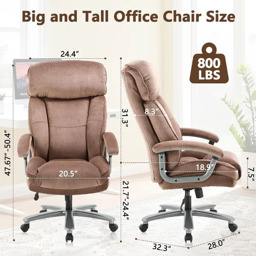 Miniatura 3 de CLATINA Silla de oficina ejecutiva ergonómica grande y alta con tapizado giratorio de 800 libras, alta capacidad, altura ajustable, acolchado